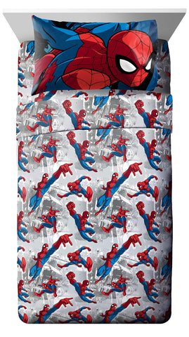 Spiderman Burst flat sheet featuring heroic motif and durable, easy-care fabric.
