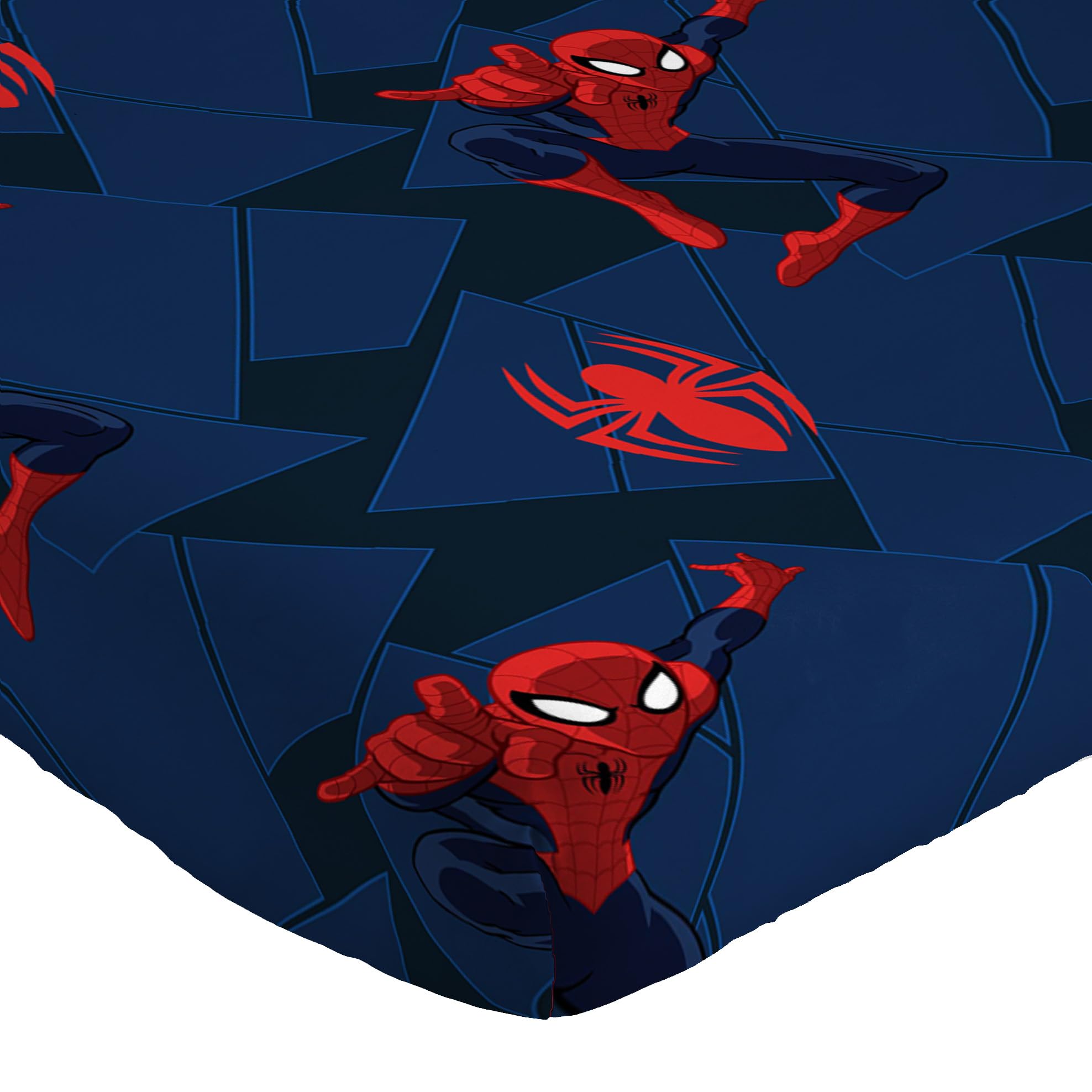 Jay Franco Spiderman fitted sheet 54x75 fits up to 10-inch mattresses for easy bedtime setup.