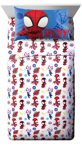Jay Franco Marvel Spidey flat sheet adds breathable comfort for sleep.