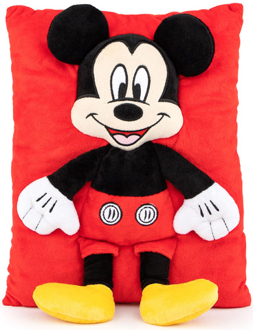 Jay Franco Mickey Mouse 3D snuggle pillow side view shows plush microfiber softness for hugs.