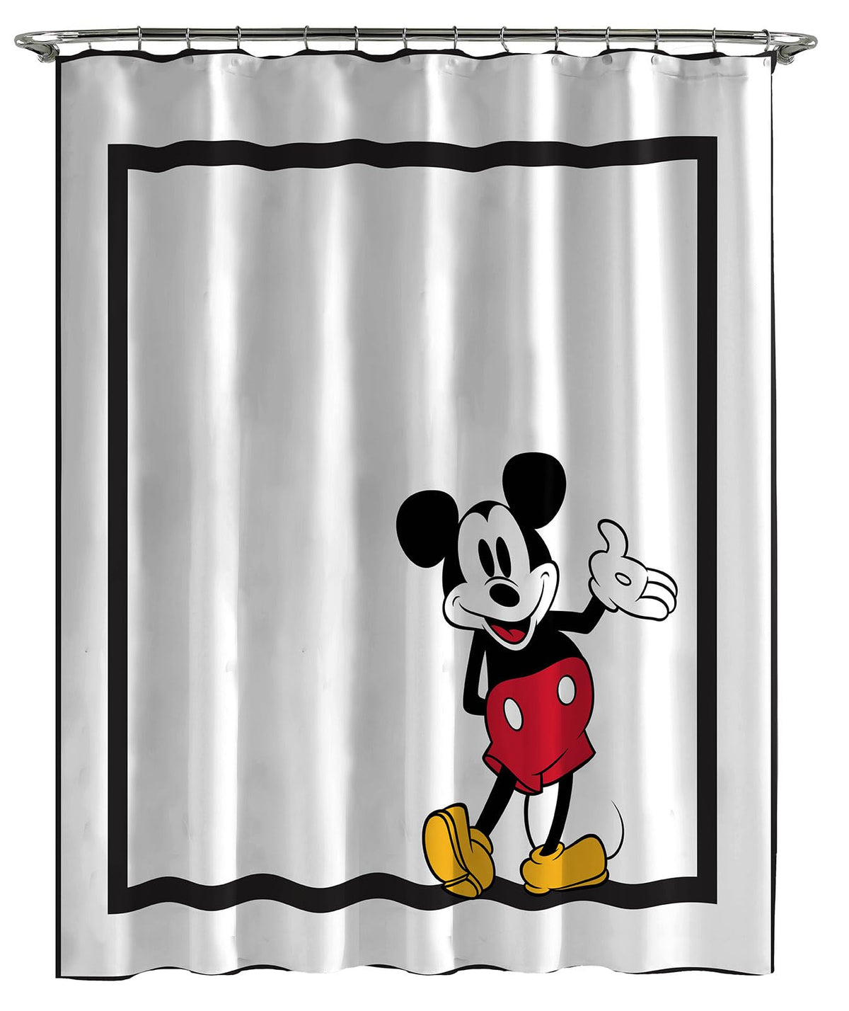 Jay Franco Mickey Mouse fabric shower curtain front view enhances kids' bathroom with playful charm.
