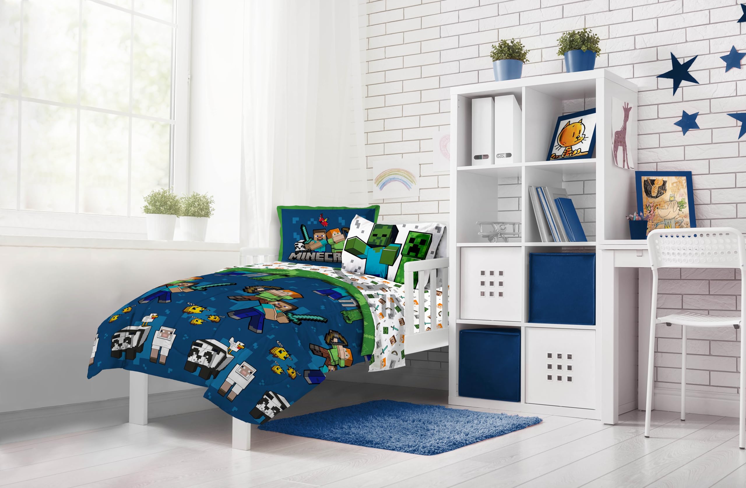Jay Franco Minecraft bed setup image showcases kid-friendly sleep ready arrangement