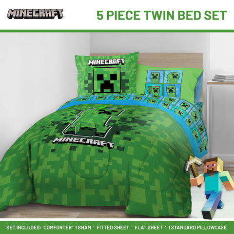 Jay Franco Minecraft Creeper fitted sheet features deep pockets for snug fit
