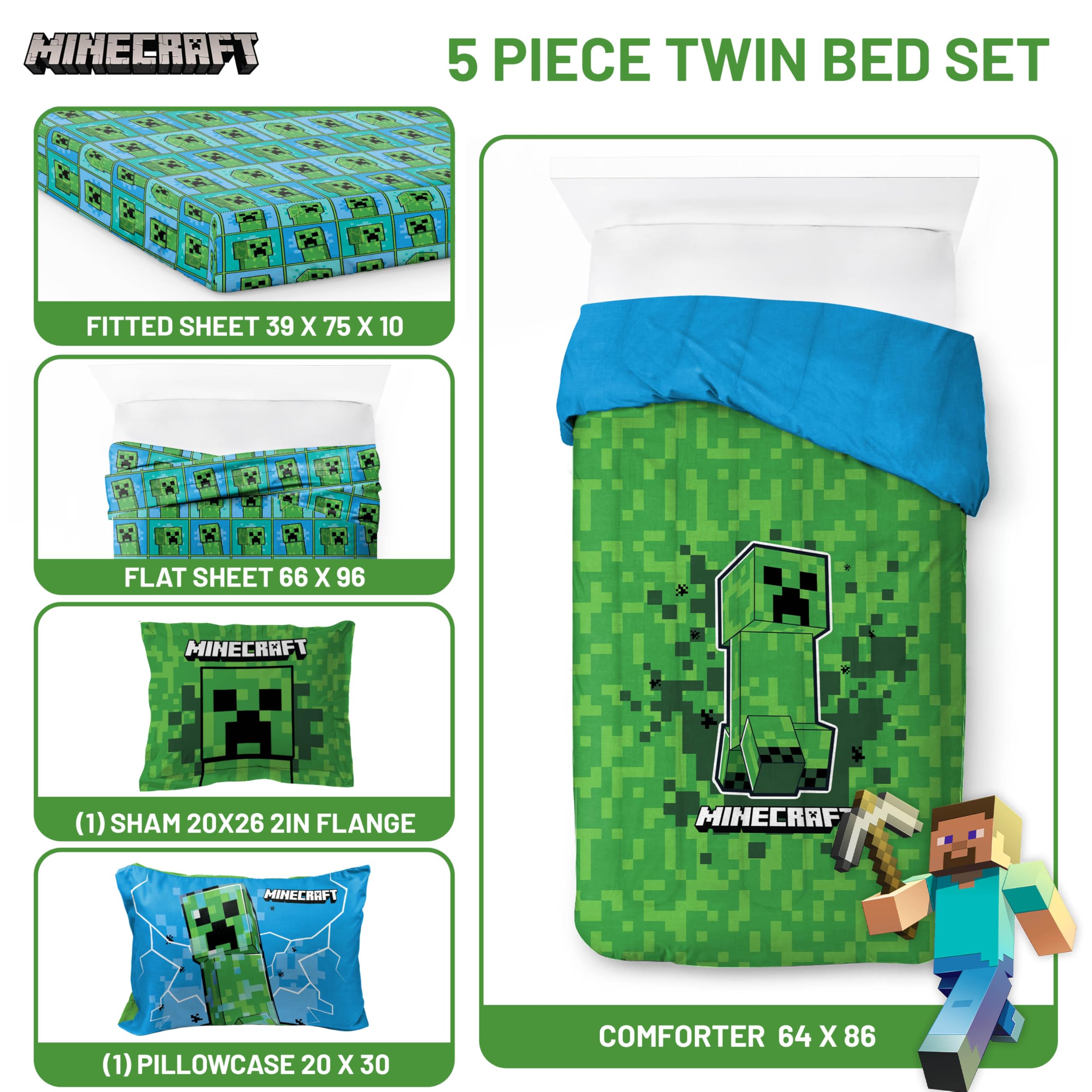 Jay Franco Minecraft Creeper flat sheet offers soft breathable warmth