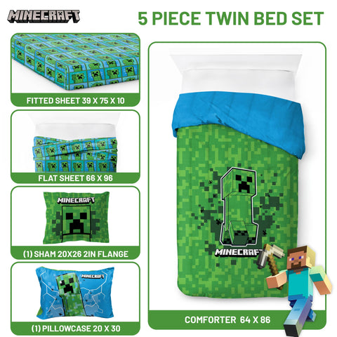 Jay Franco Minecraft Creeper flat sheet offers soft breathable warmth