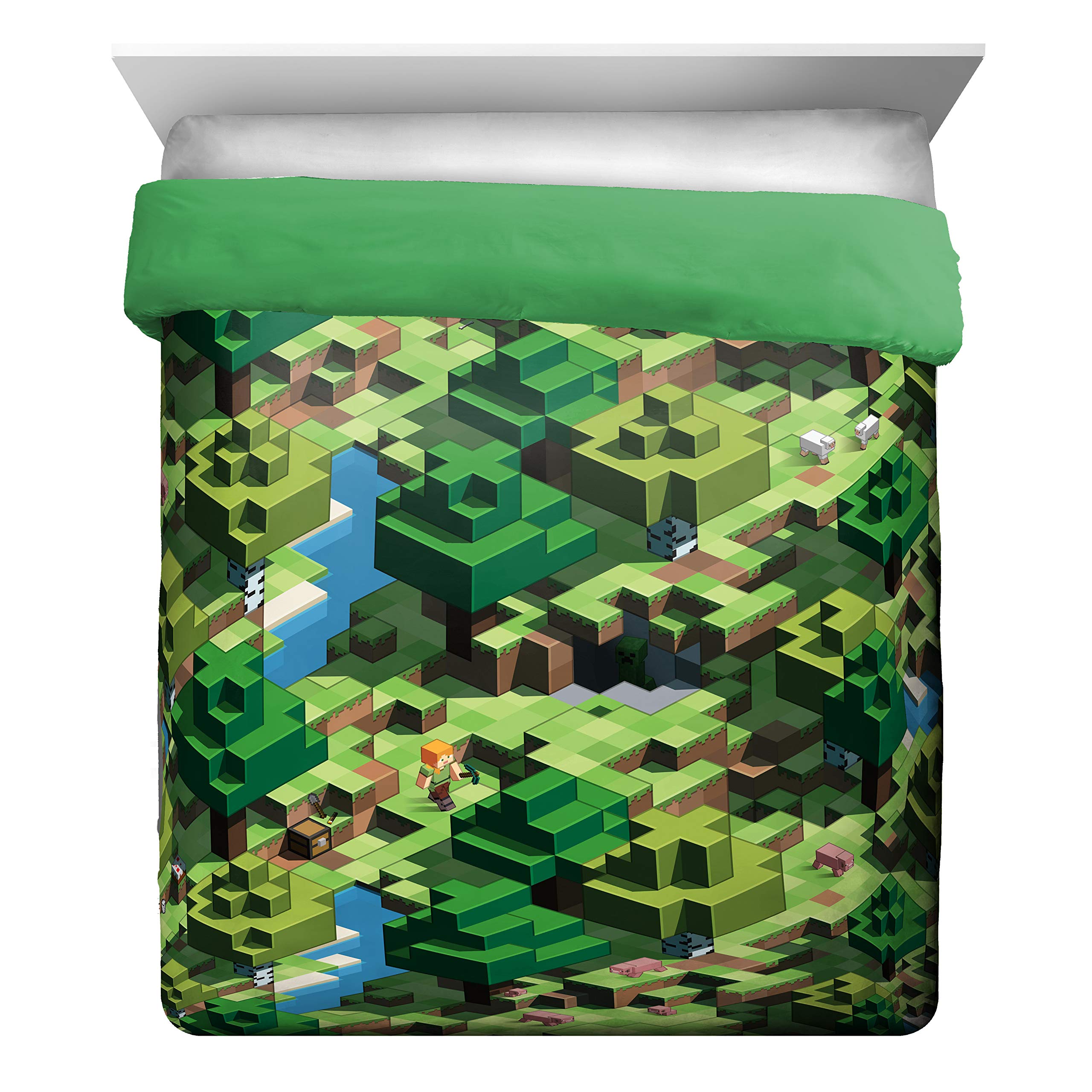 Jay Franco Minecraft Daytime fitted sheet on queen mattress, soft microfiber for all seasons