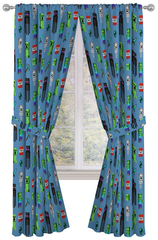 Jay Franco Minecraft drapes blue 84in panel closeup highlighting durable fabric