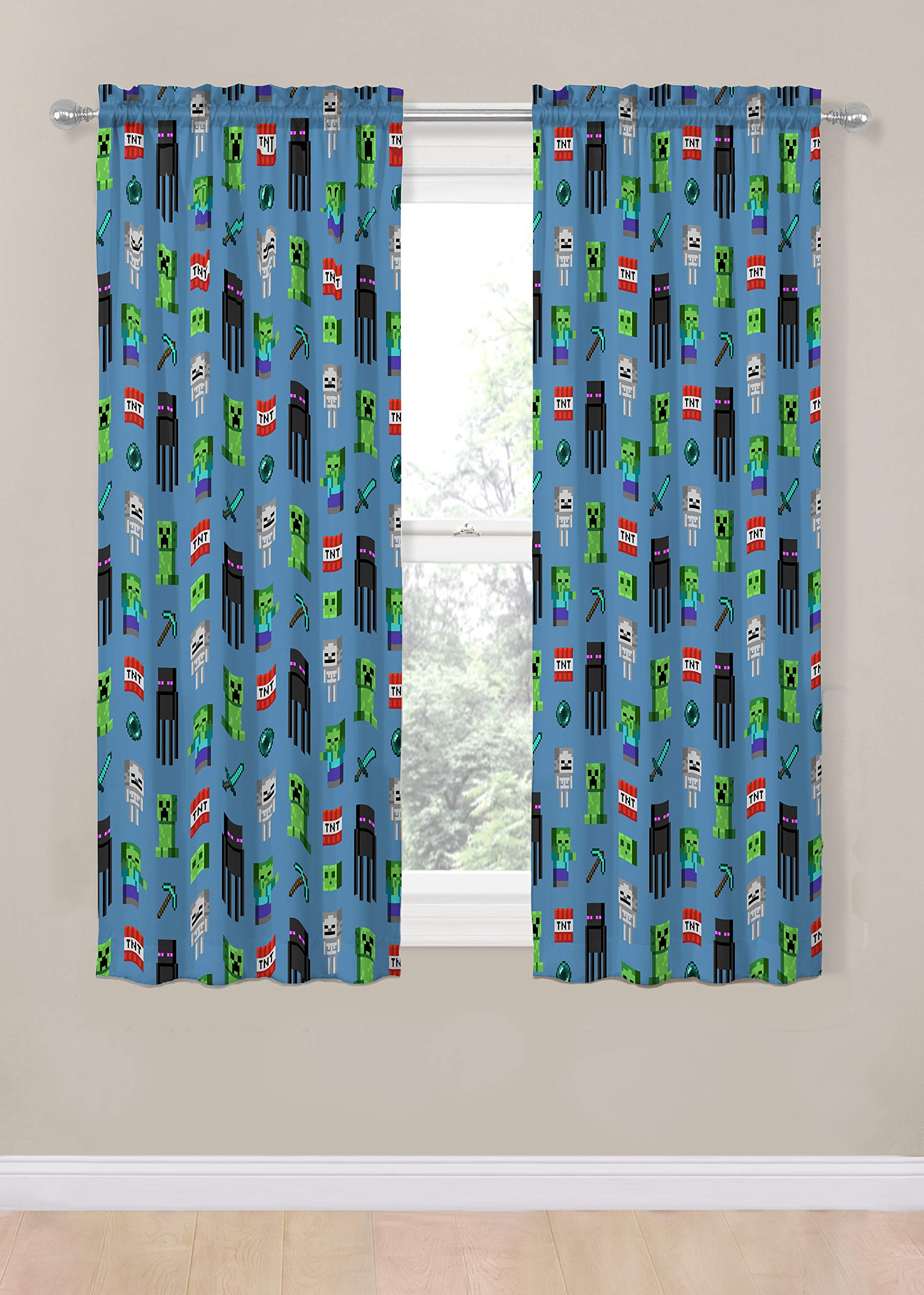 Jay Franco Minecraft drapes fabric detail shows microfiber quality and easy care