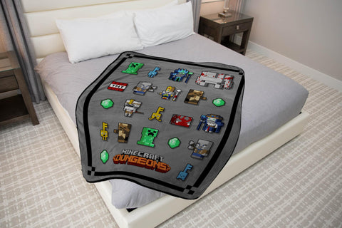 Jay Franco Minecraft Dungeons throw blanket showing Nameless One for travel ready warmth.