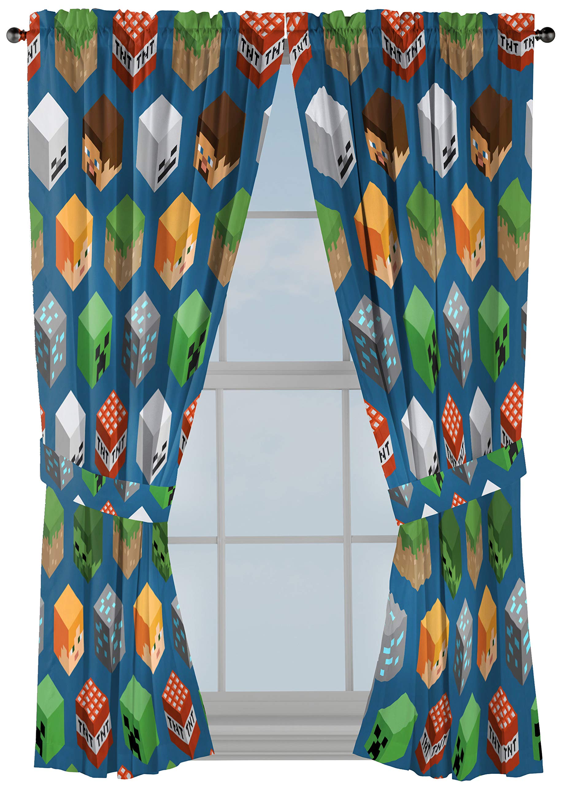 Jay Franco Minecraft isometric blue drapes panel front view adds playful color to a kid's room