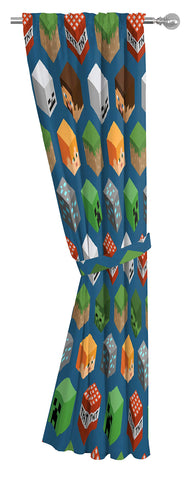 Jay Franco Minecraft isometric blue drapes panel side view fits many window sizes