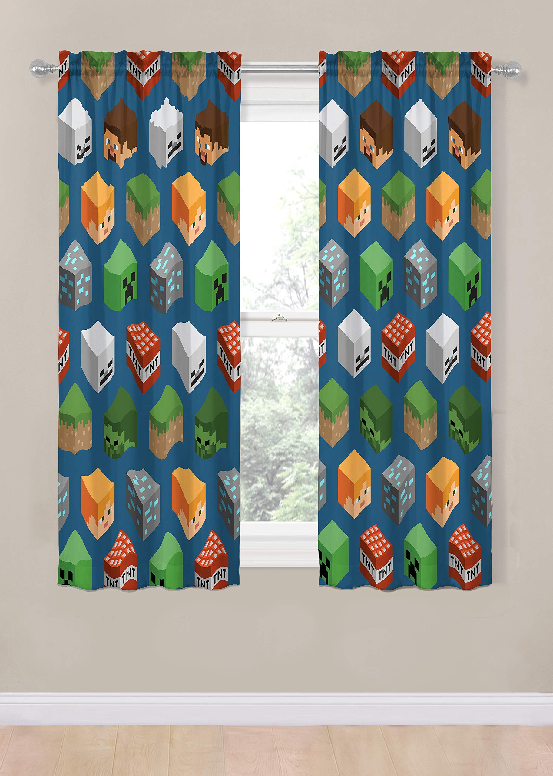 Jay Franco Minecraft isometric blue drapes tiebacks, keeps cords tidy and decor-friendly