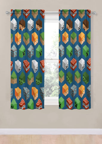 Jay Franco Minecraft isometric blue drapes tiebacks, keeps cords tidy and decor-friendly