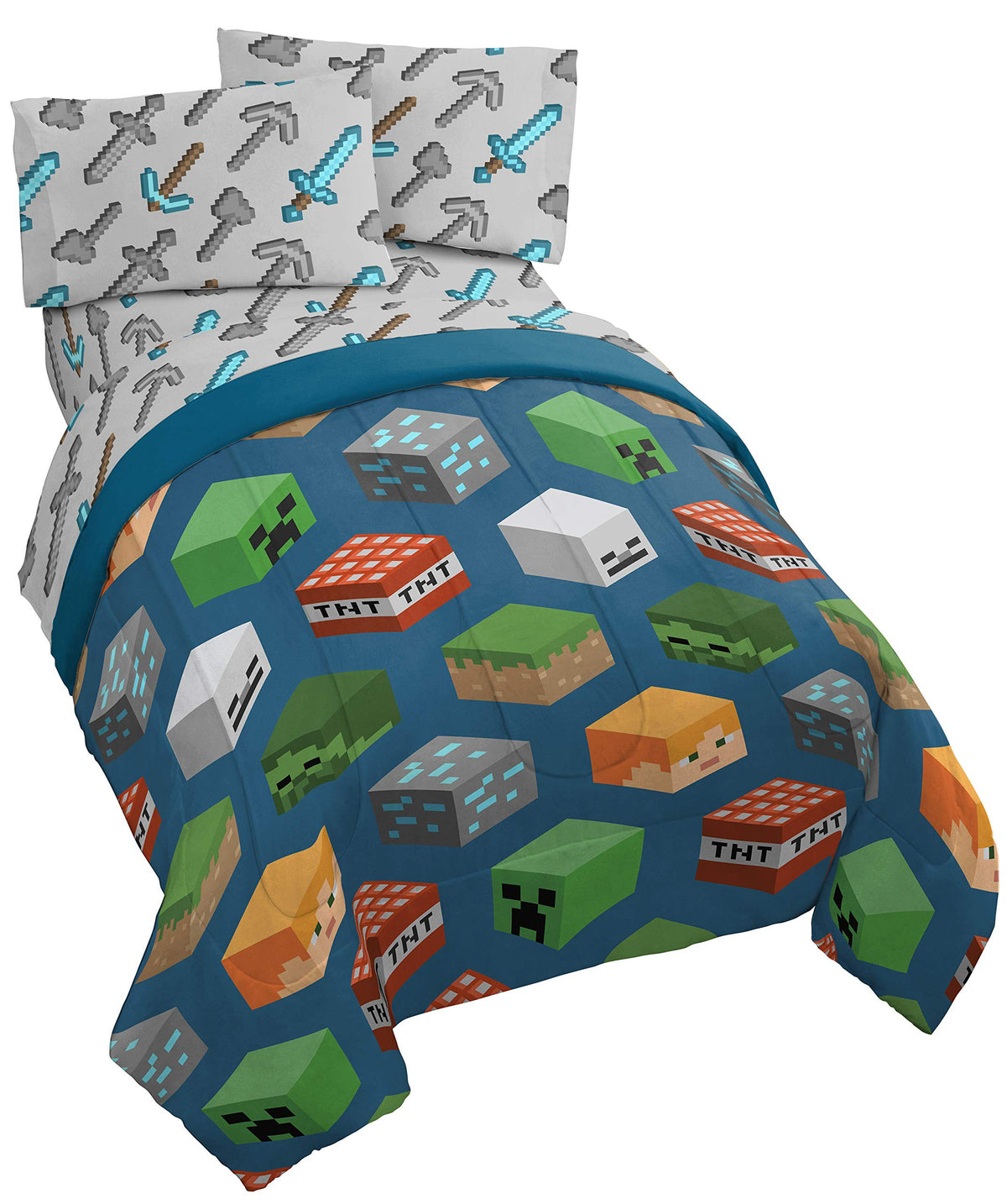 Jay Franco Minecraft isometric comforter adds cozy fantasy to a twin bed for restful nights