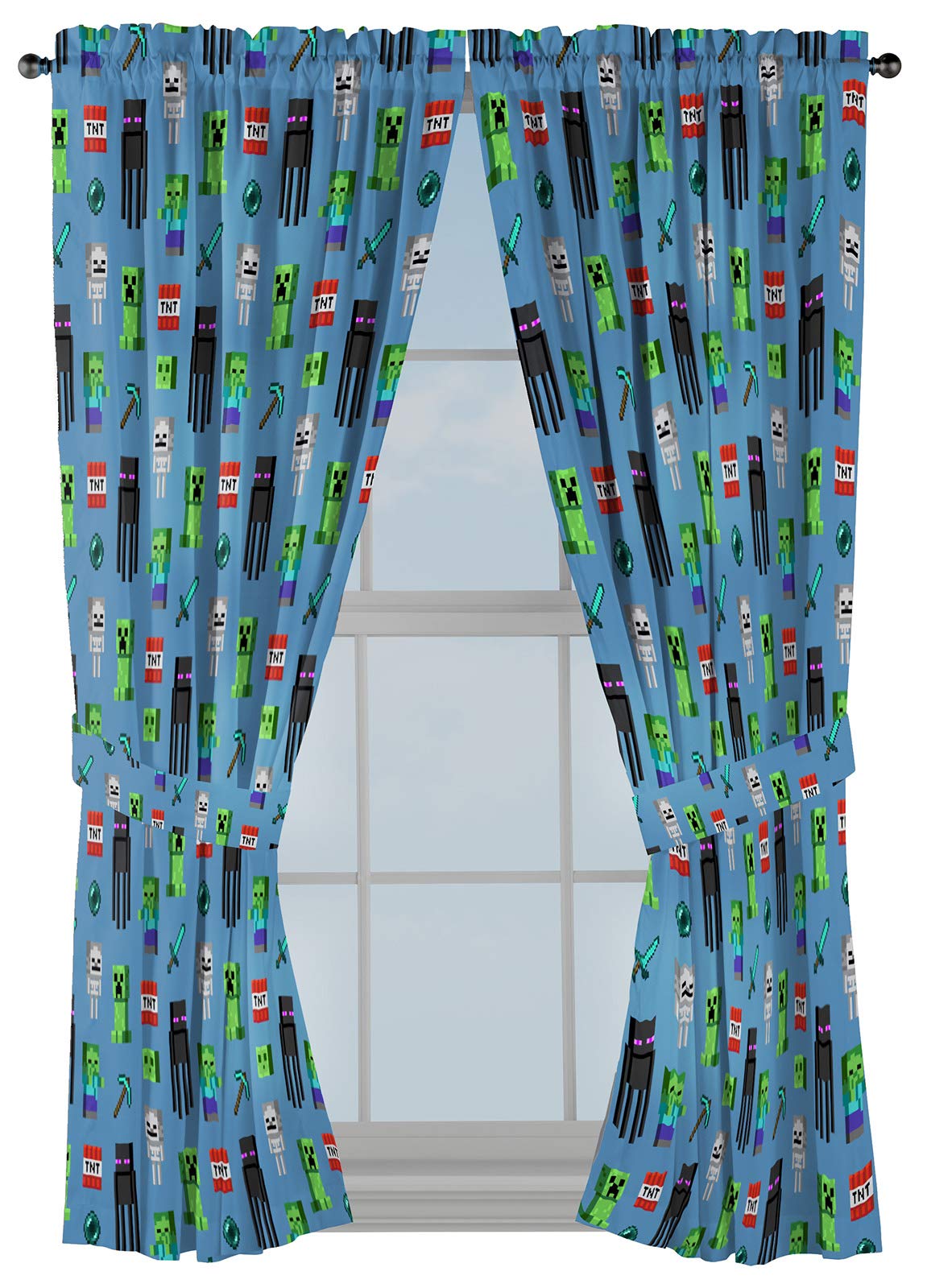 Jay Franco Minecraft kids drapes front view with bold 63-inch panels for a lively room
