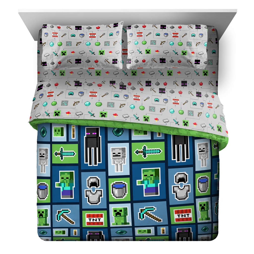 Jay Franco Minecraft Monster Hunters queen fitted sheet with durable fabric for all-season comfort.
