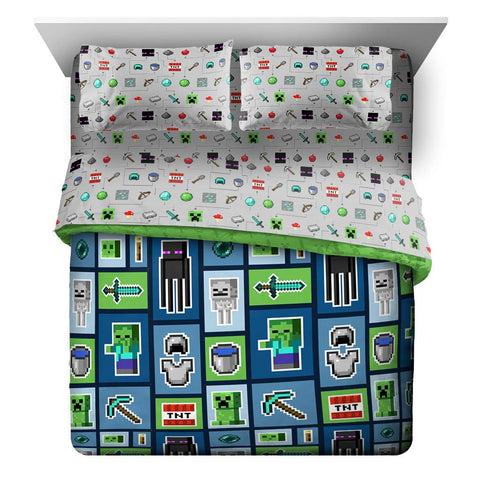 Jay Franco Minecraft Monster Hunters queen fitted sheet with durable fabric for all-season comfort.