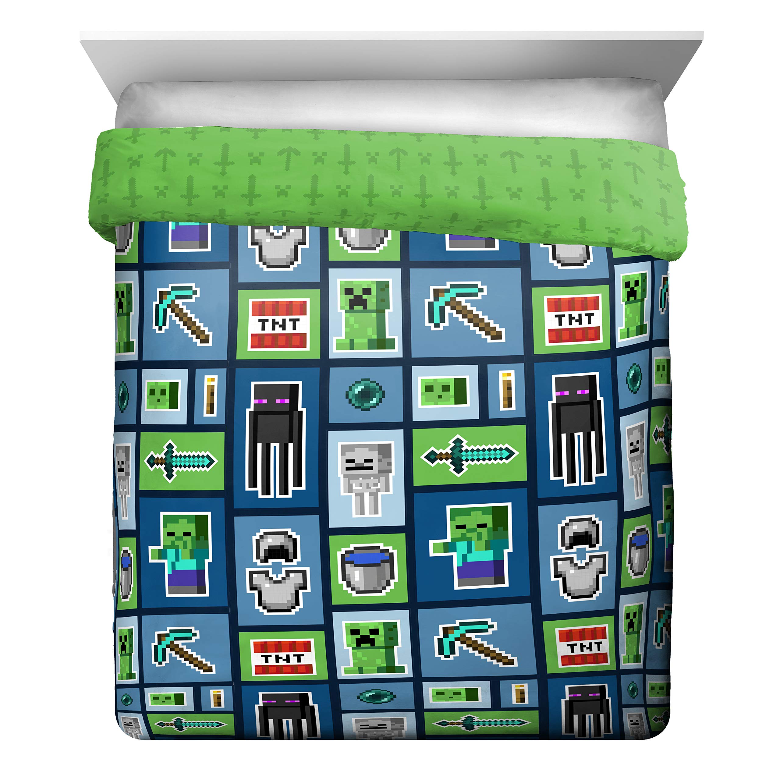 Jay Franco Minecraft Monster Hunters queen flat sheet with vivid print for endless adventures.
