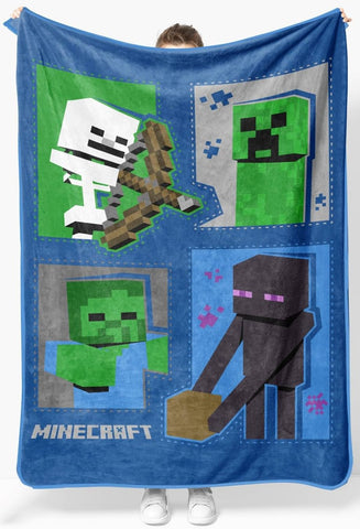 Jay Franco Minecraft plush throw blanket in blue, cozy fleece for comfy nights