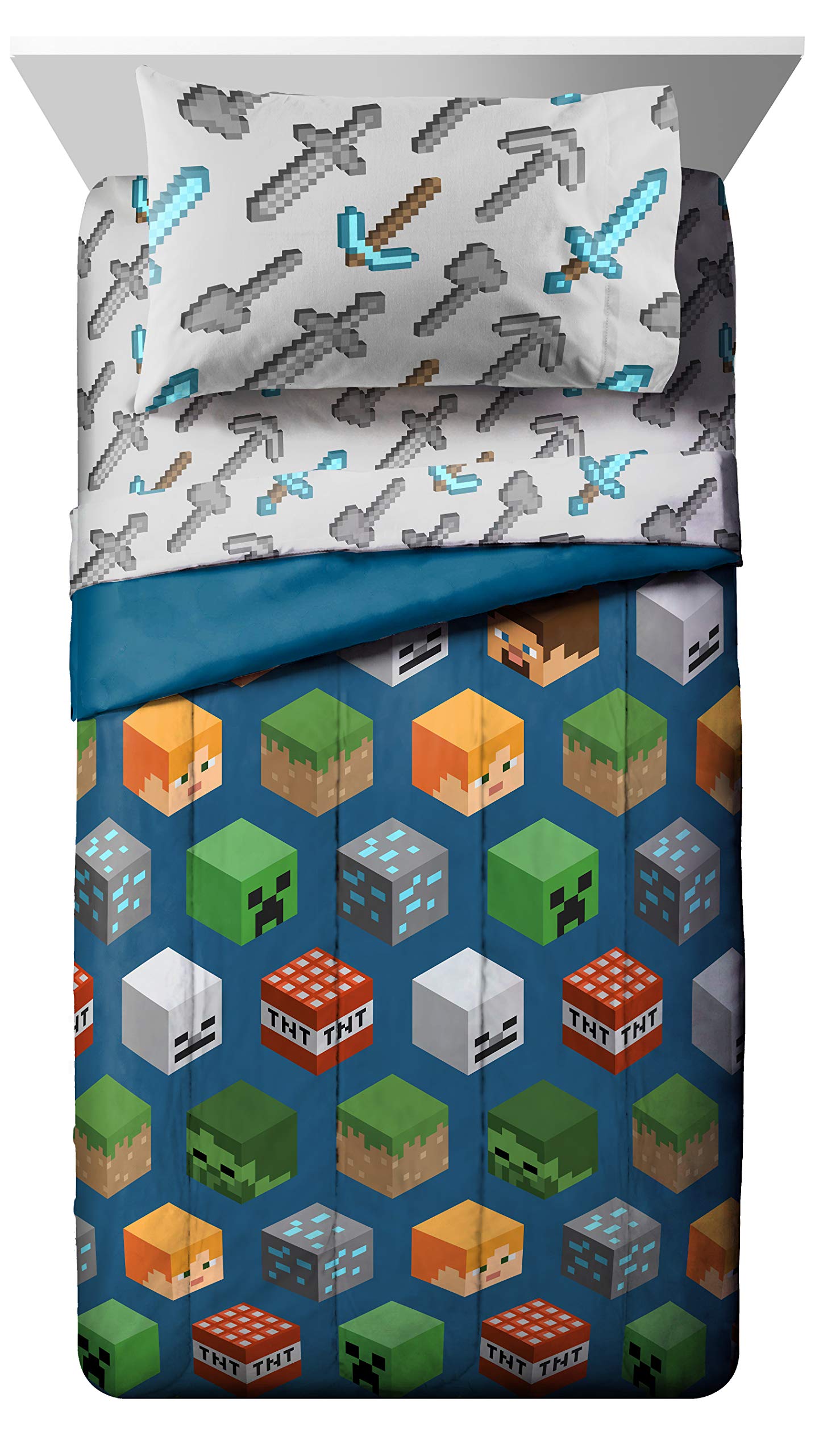 Jay Franco Minecraft twin fitted sheet showcases durable microfiber for easy care