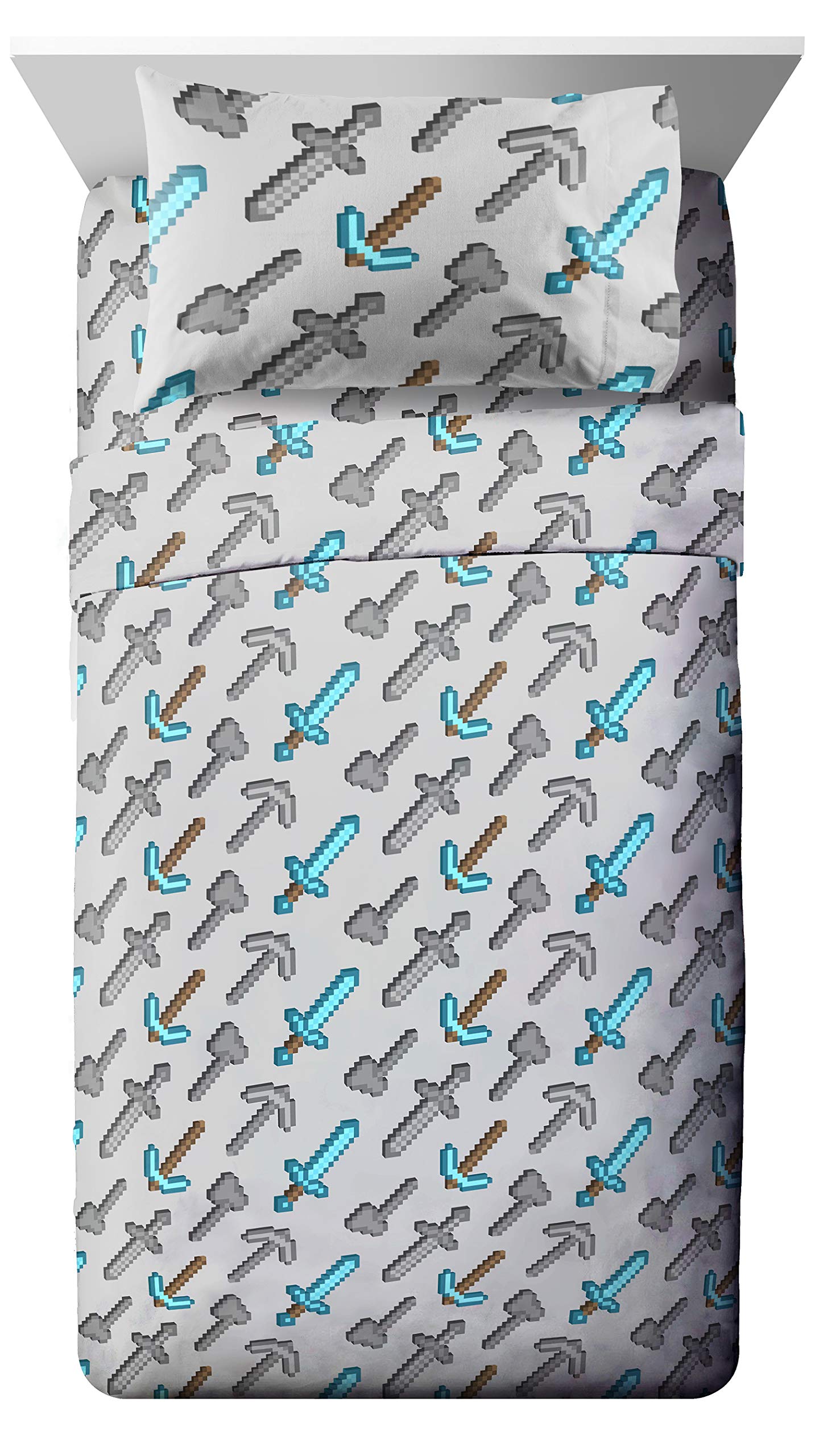 Jay Franco Minecraft twin flat sheet complements the comforter with a cohesive look