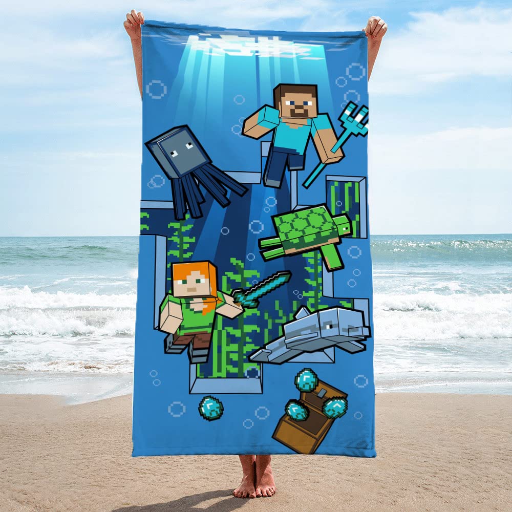 Jay Franco Minecraft Underwater Adventure towel dimensions 28x58 inches for quick dry after showers.