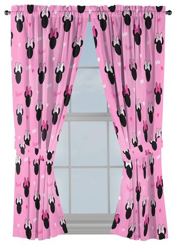 Jay Franco Minnie Mouse Hearts N Love drapes fabric close-up, soft microfiber texture