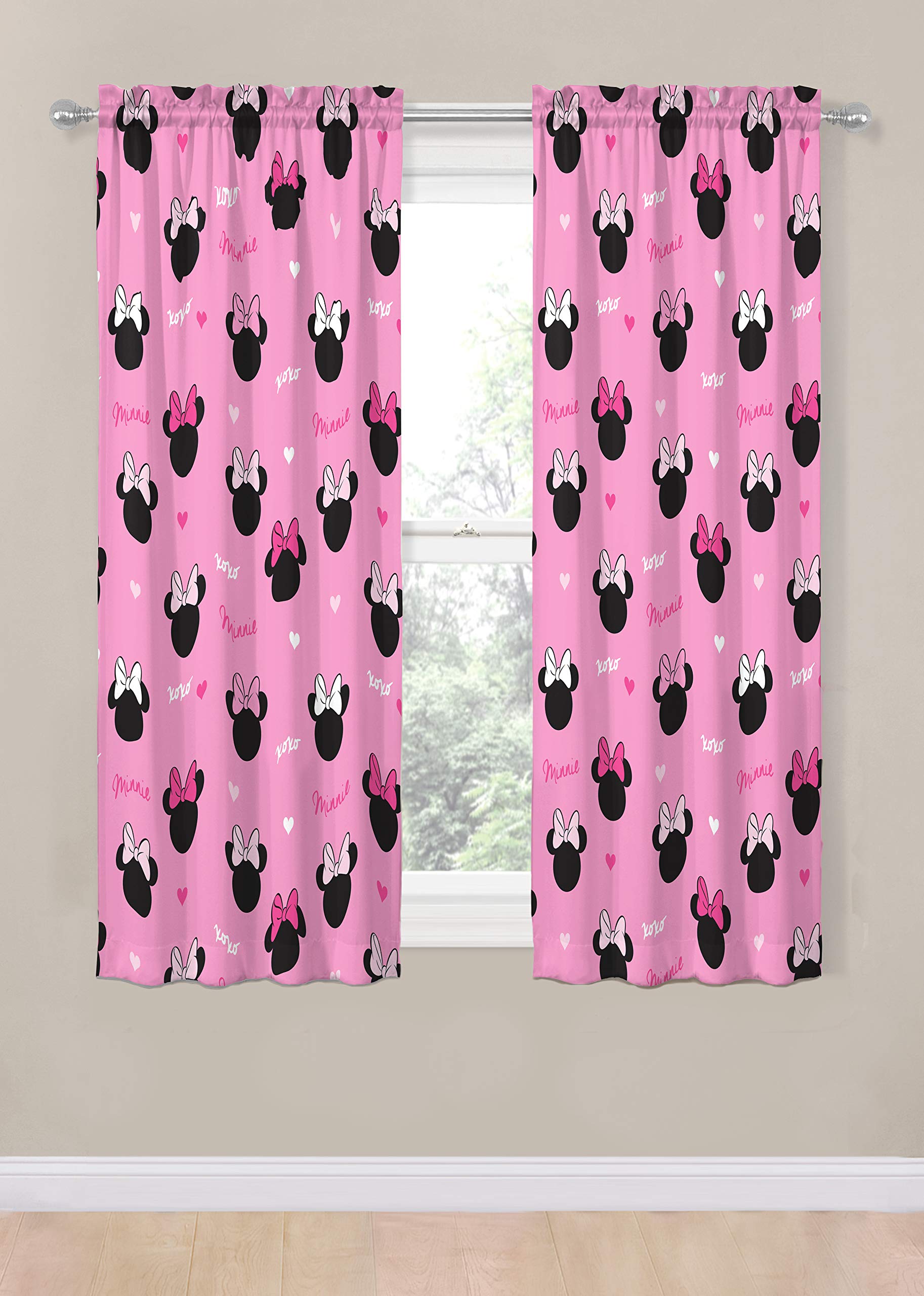 Jay Franco Minnie Mouse Hearts N Love drapes on window show playful color
