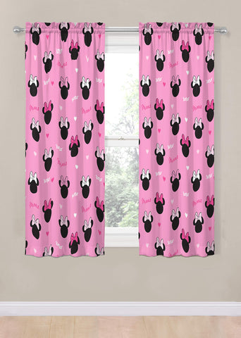 Jay Franco Minnie Mouse Hearts N Love drapes on window show playful color