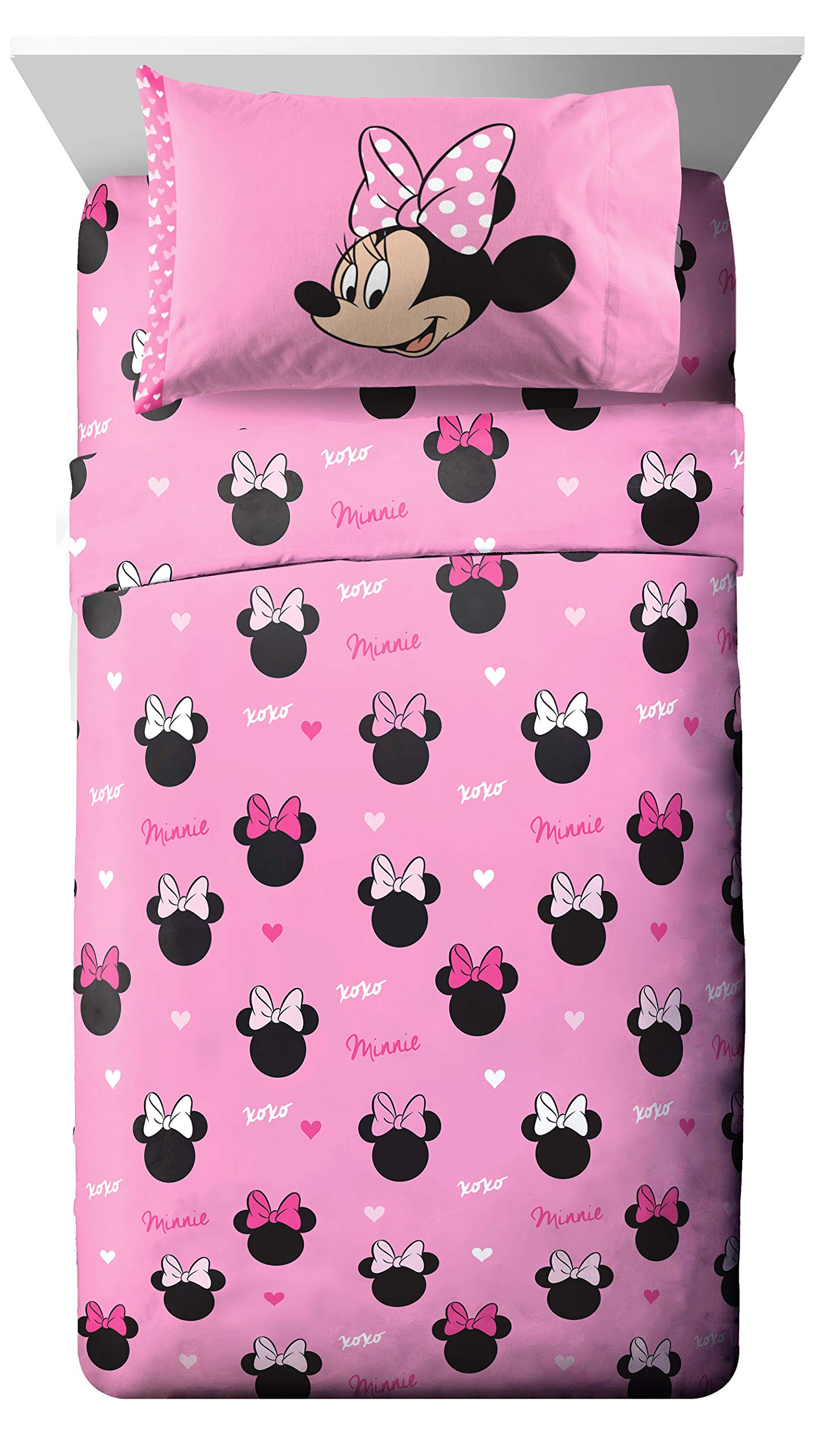 Jay Franco Minnie Mouse twin fitted sheet, soft microfiber for year-round comfort.