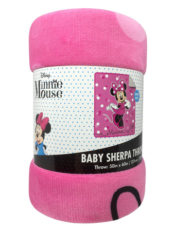 Jay Franco Minnie Mouse sherpa throw folds compactly for travel and storage.