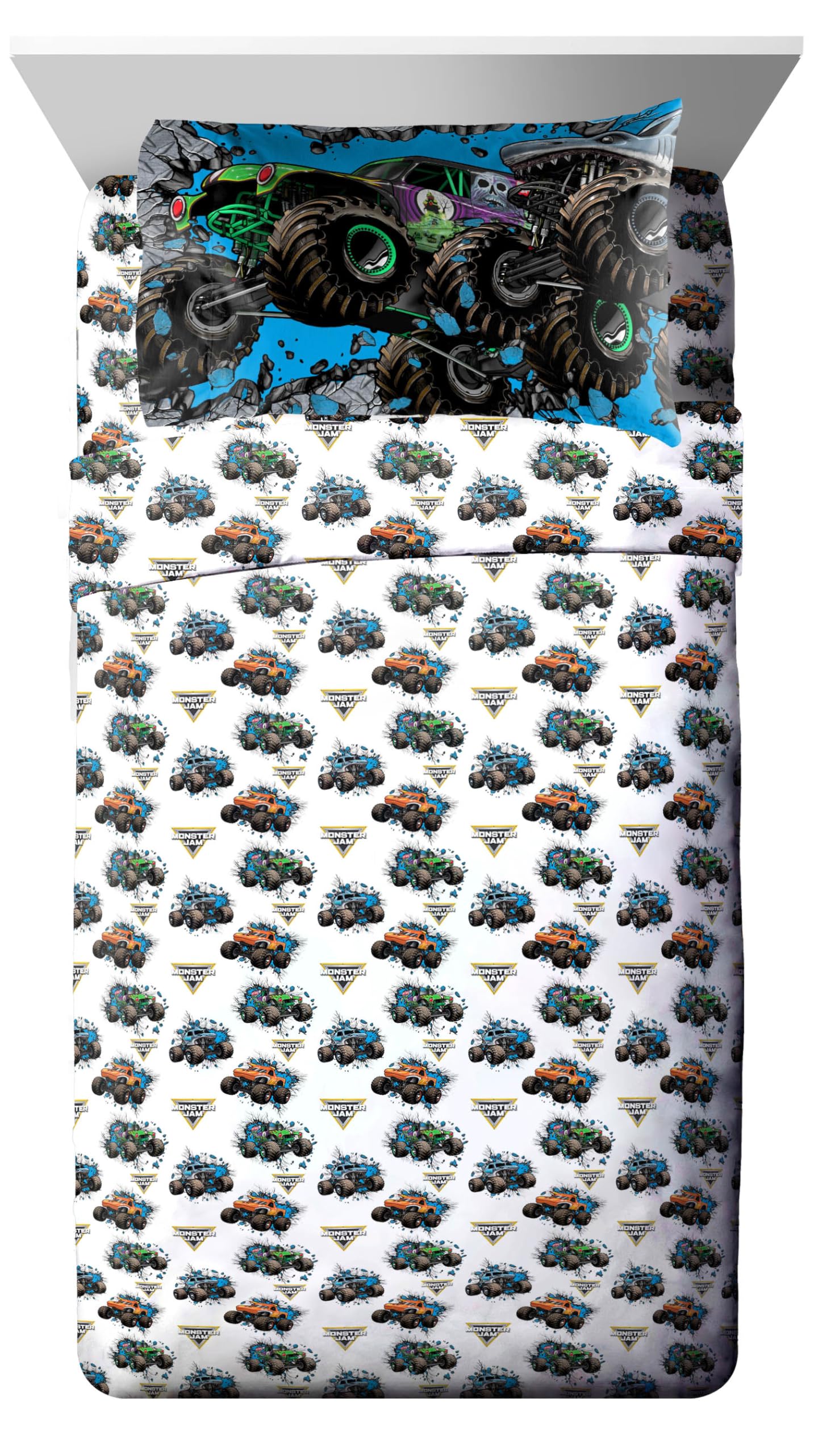 Jay Franco Monster Jam fitted sheet with deep pockets stays snug through the night.