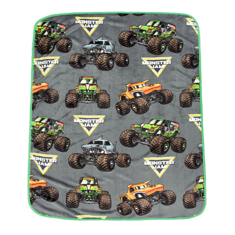Jay Franco Monster Jam Nogginz set in kids bedroom with Monster Jam theme.