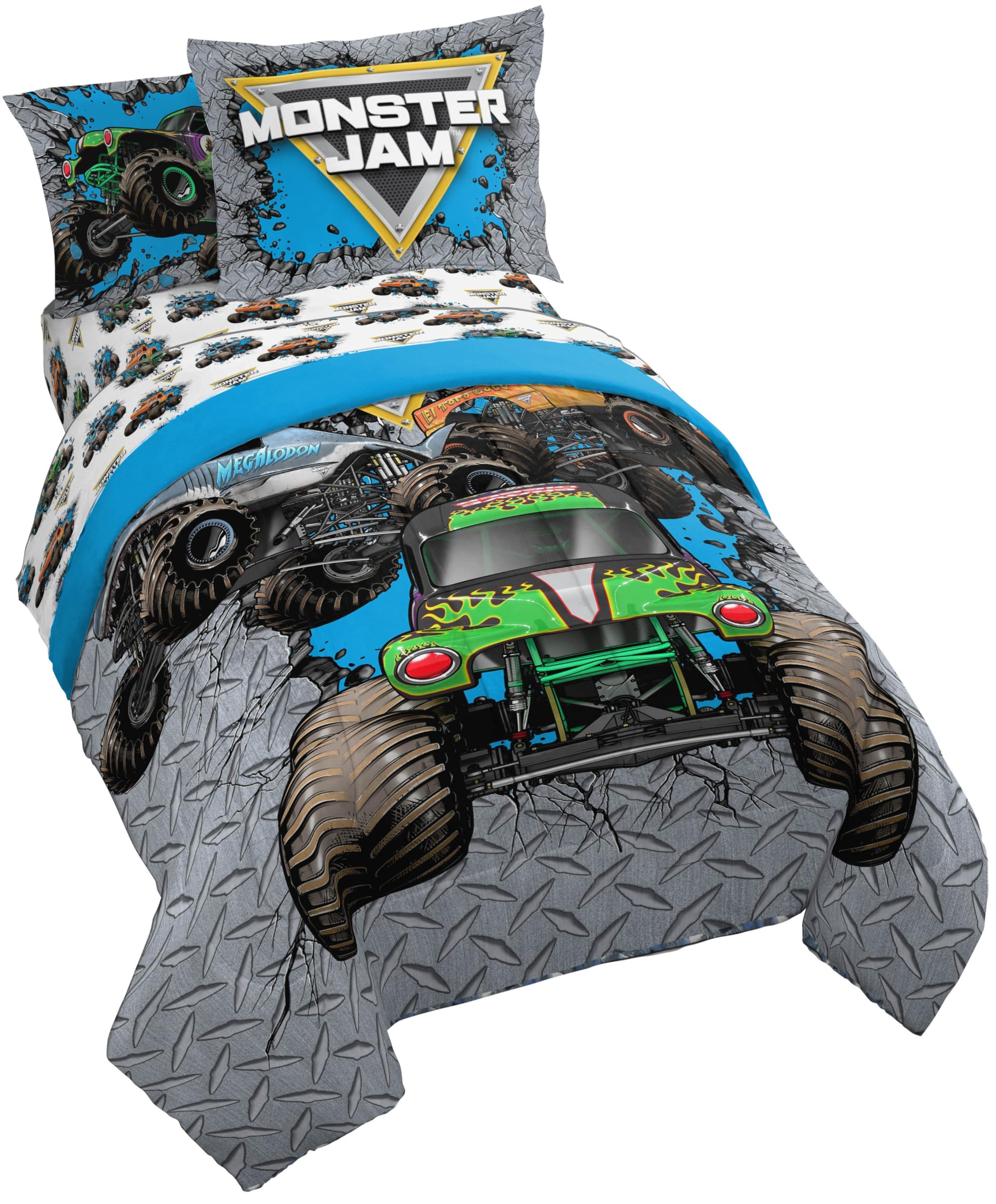 Jay Franco Monster Jam Megalodon comforter in bold colors for an energetic bedtime.