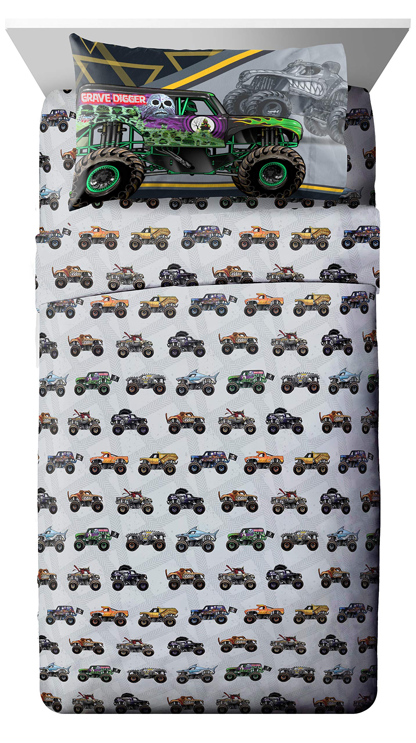 Jay Franco Monster Jam MJ Life pillow cases paired with comforter for quick room refresh.