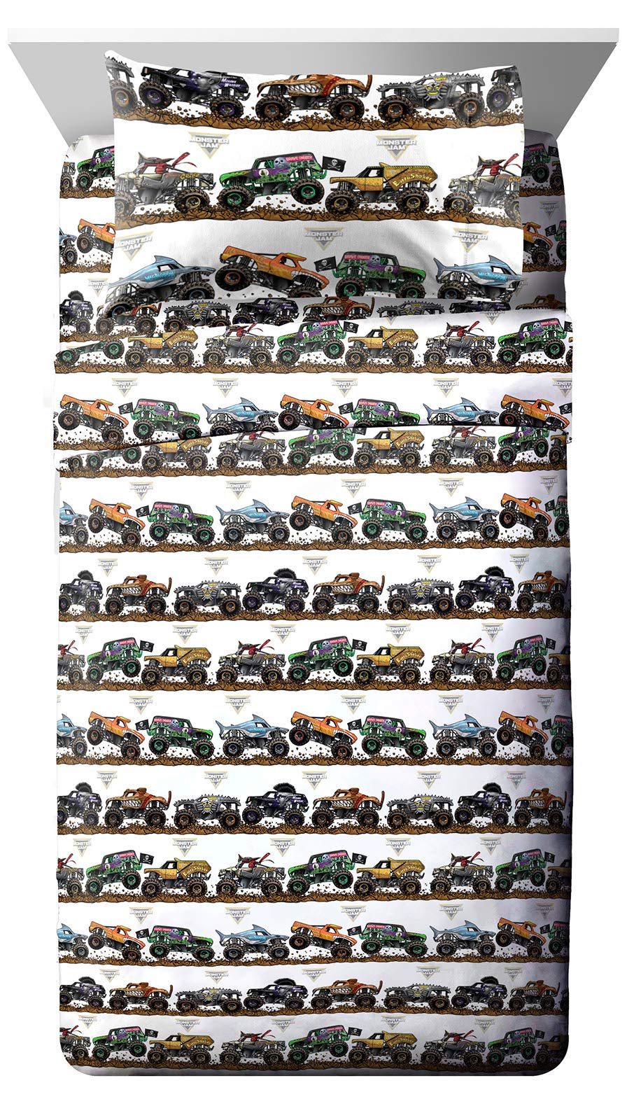 Jay Franco Monster Jam sheets full set enhances kids' beds with bold, race-inspired design