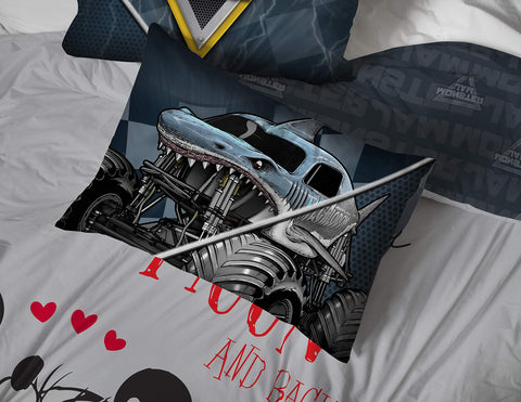 Jay Franco Monster Jam Slash flat sheet enhances layering and color-rich sleep setup.