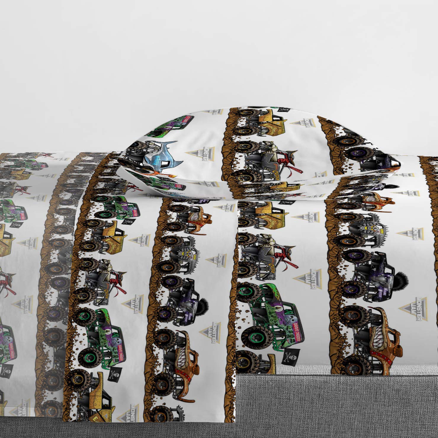Jay Franco Monster Jam Tracks pillow case complements the set with durable seams.