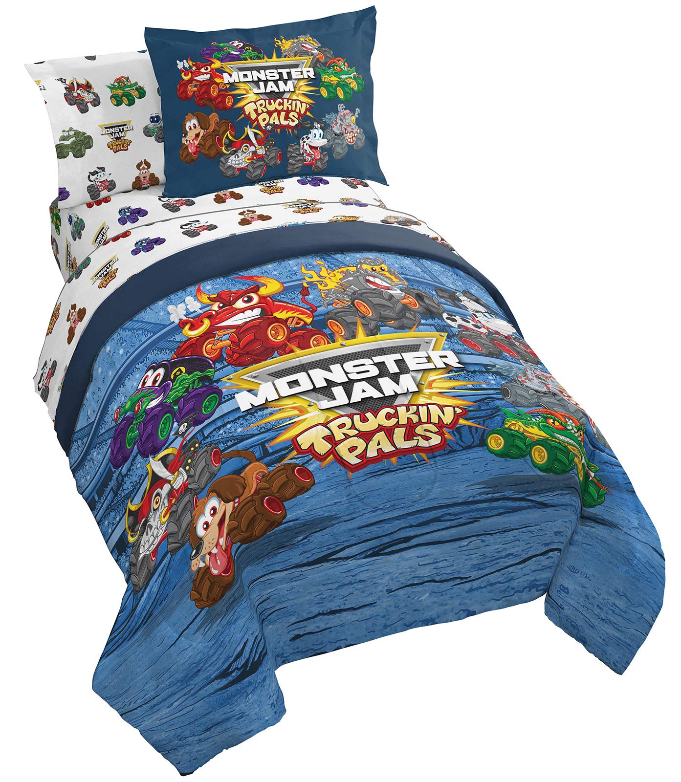Jay Franco Monster Jam Truckin Pals comforter design featuring Grave Digger for cozy nights.