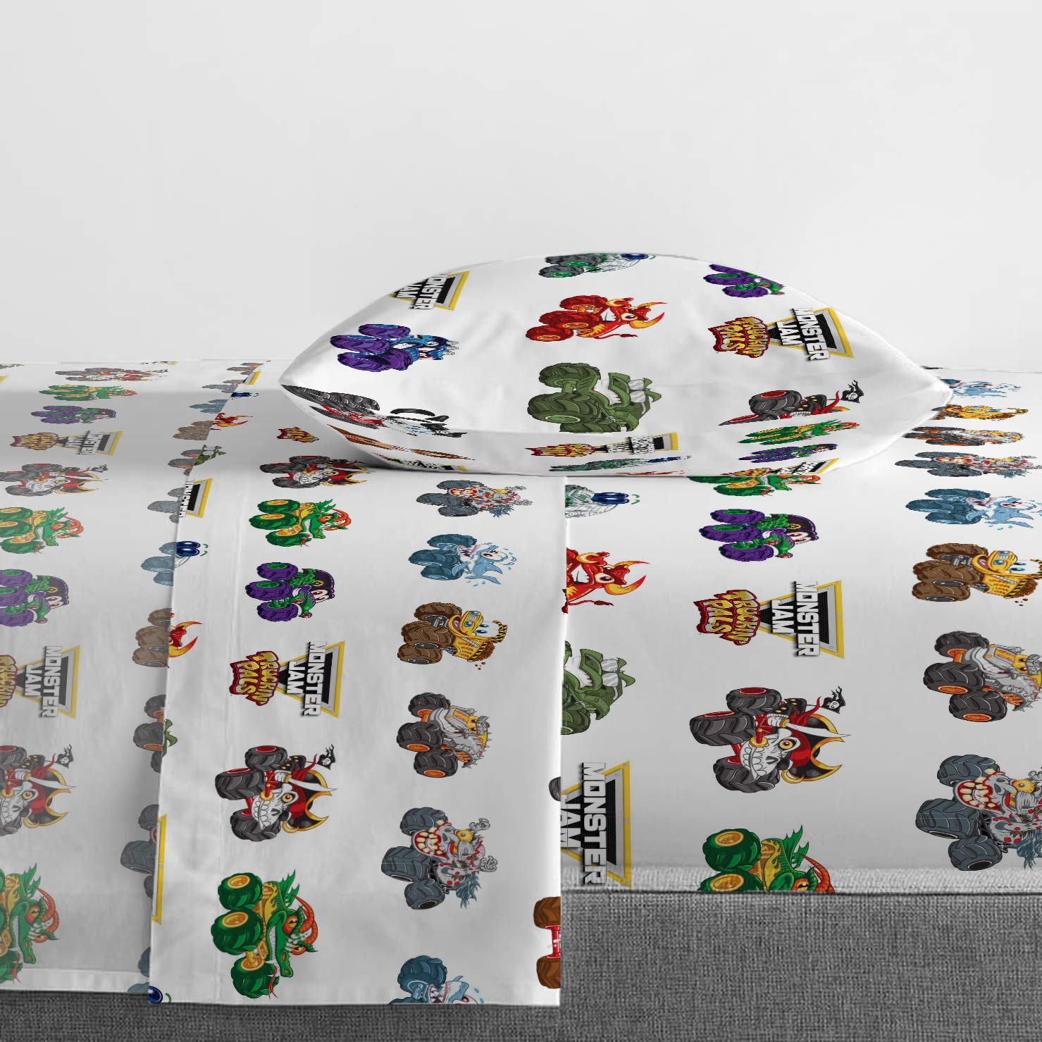 Jay Franco Monster Jam Truckin Pals pillowcase displaying Grave Digger for easy care.