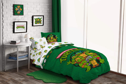 Jay Franco TMNT green bricks set in laundry-ready finish for easy care.