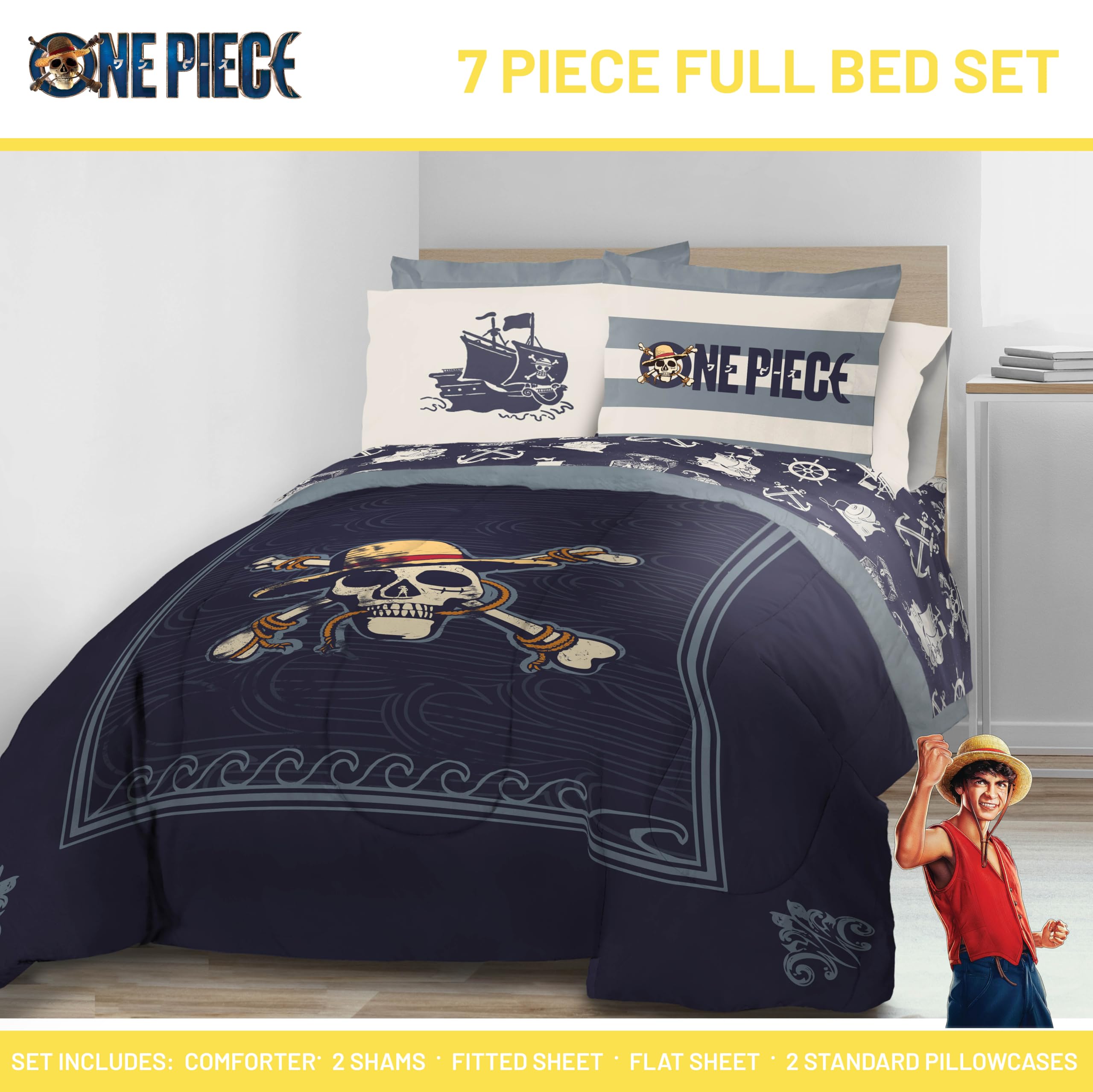 Jay Franco One Piece bedding featuring Straw Hat Pirates print for kids