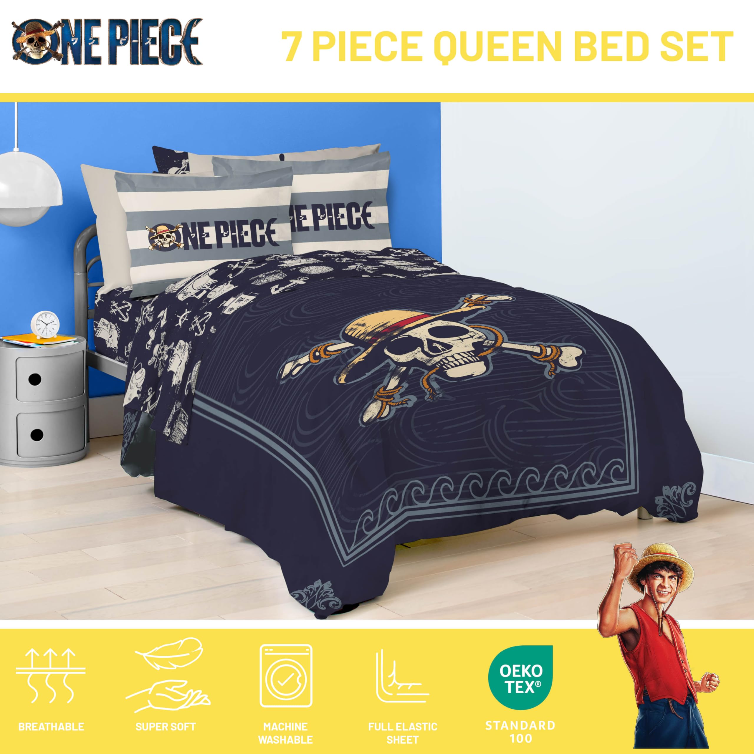 Jay Franco One Piece pillow shams in a vibrant nautical theme for dream-ready beds.