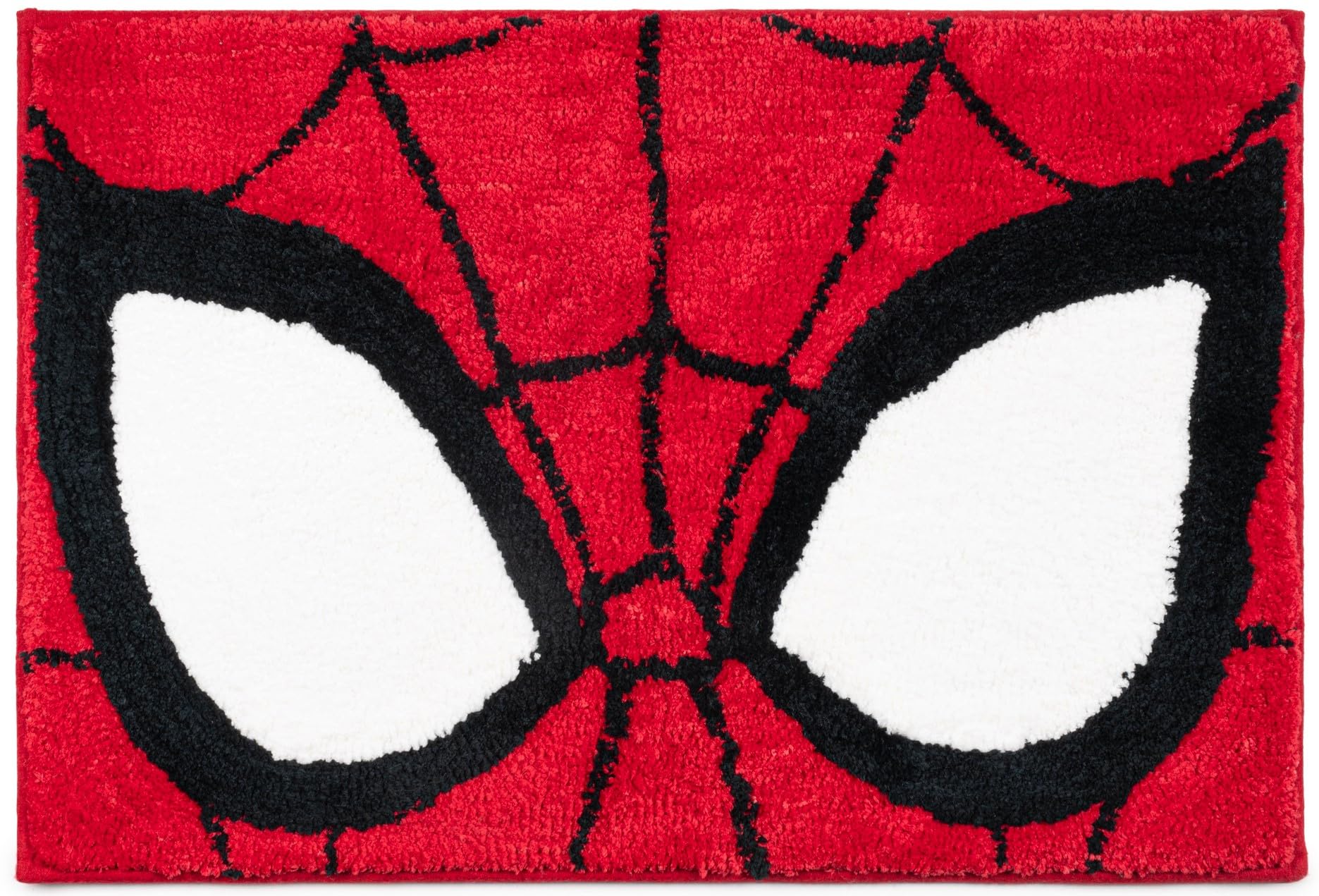 Jay Franco Spiderman bath rug in front of tub, 20x30, keeping floors dry