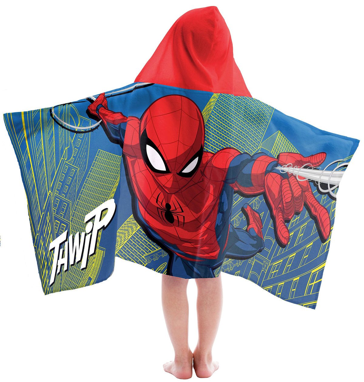 Jay Franco Spiderman hooded towel with a 3D hood for bath time fun.