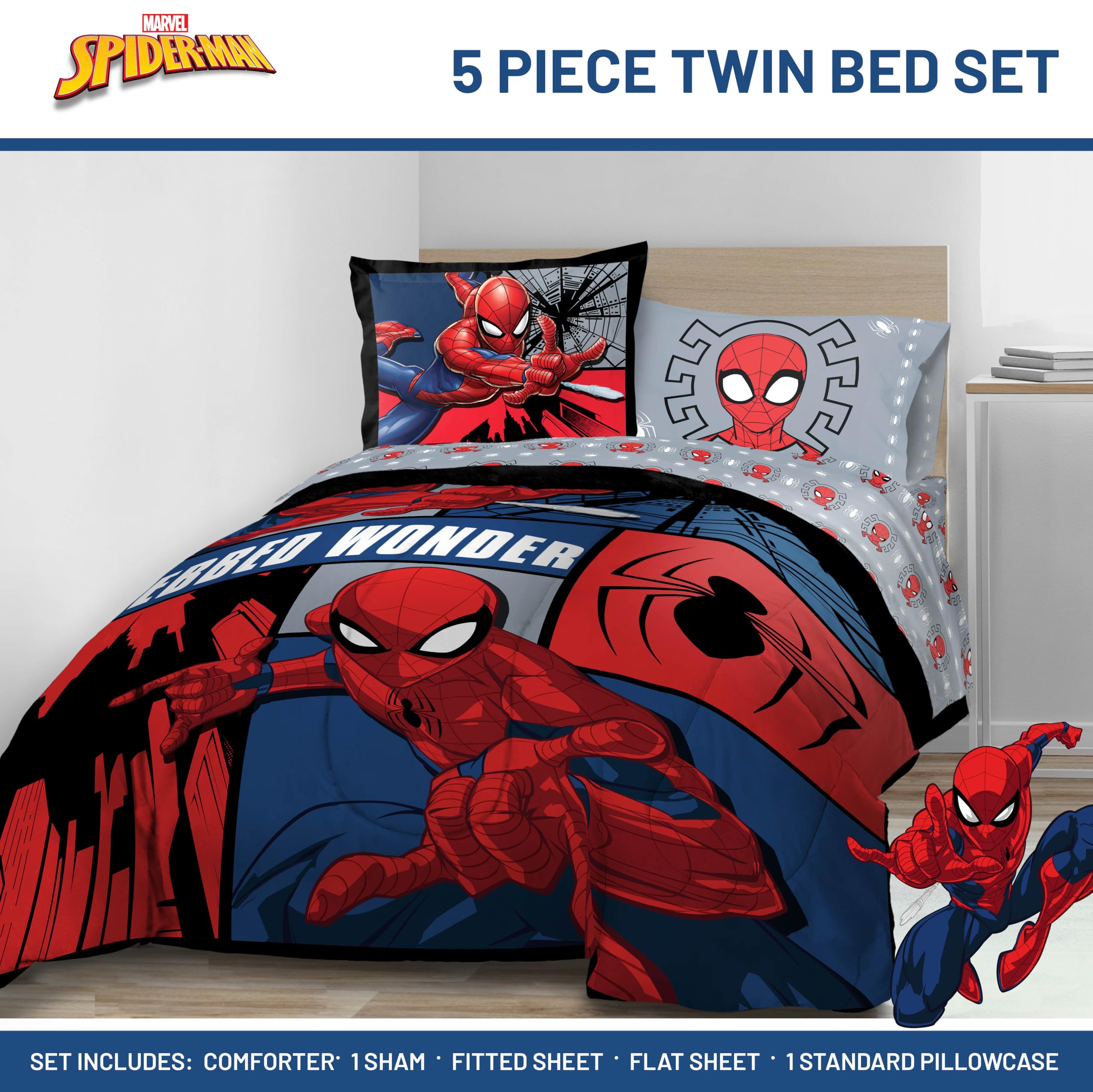 Jay Franco Spiderman Webbed Wonder fitted sheet displays vibrant print with comfortable fit