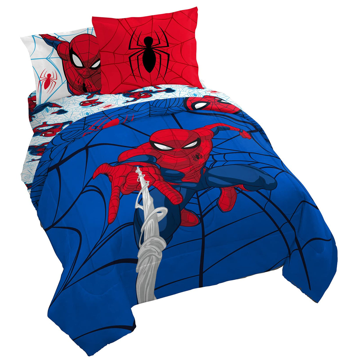 Jay Franco Spiderman Webtastic comforter close-up shows soft microfiber texture.