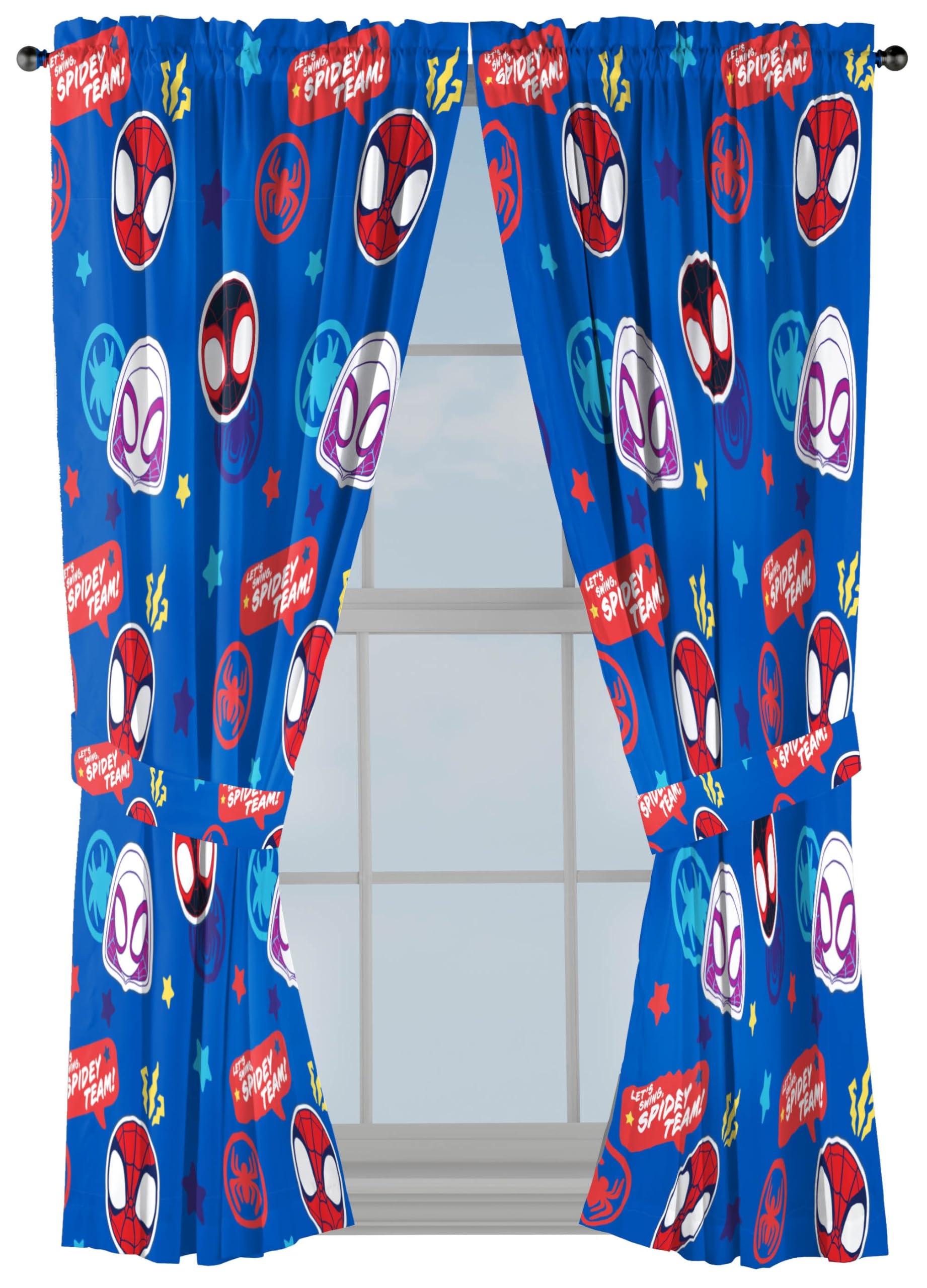 Jay Franco Spidey blue curtain panels brighten the kids' room with soft privacy.