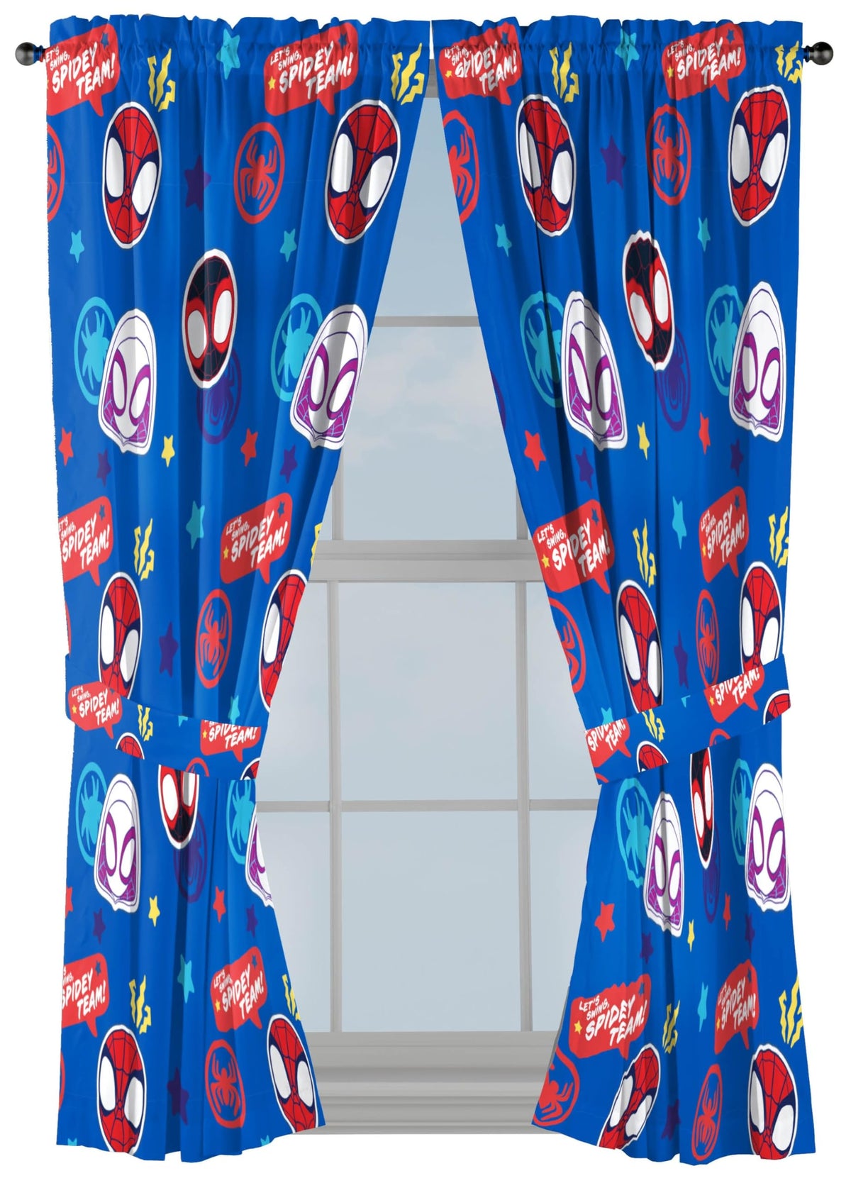 Jay Franco Spidey blue curtain panels brighten the kids' room with soft privacy.