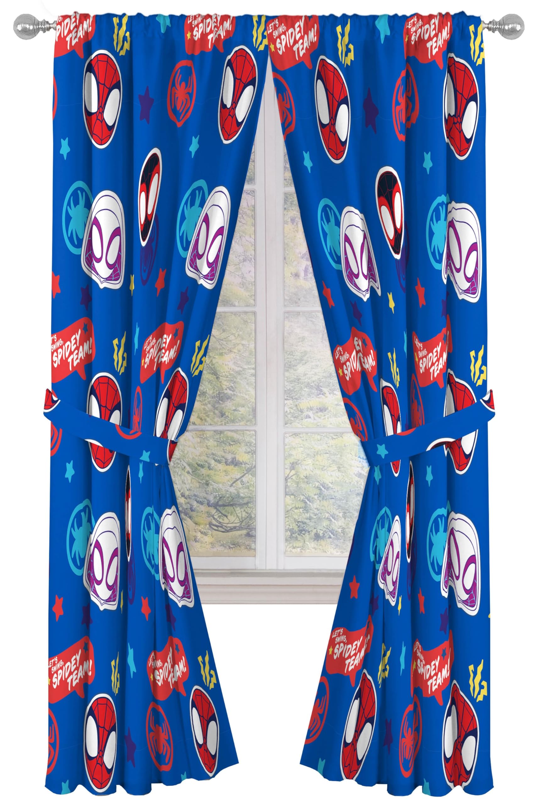 Jay Franco Spidey curtain panel for kids' room with vibrant, privacy-friendly design.